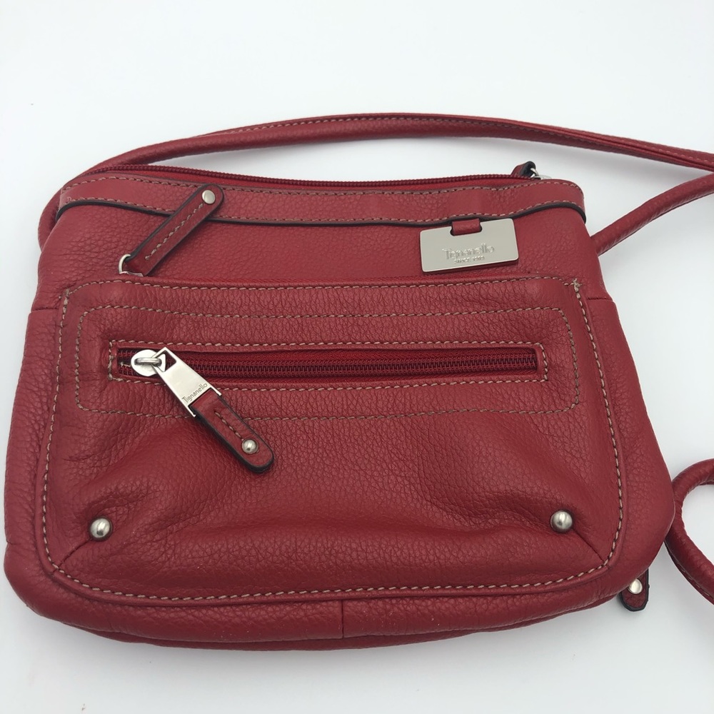 Tignanello Red Pebbled Leather Crossbody Purse Bag